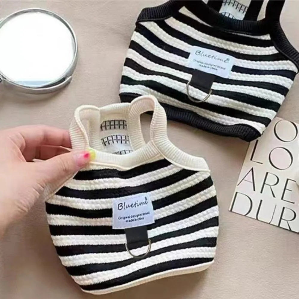 Striped Dog Halter Vest with Leash Ring | Black & White S-L Dog Vest Richie's