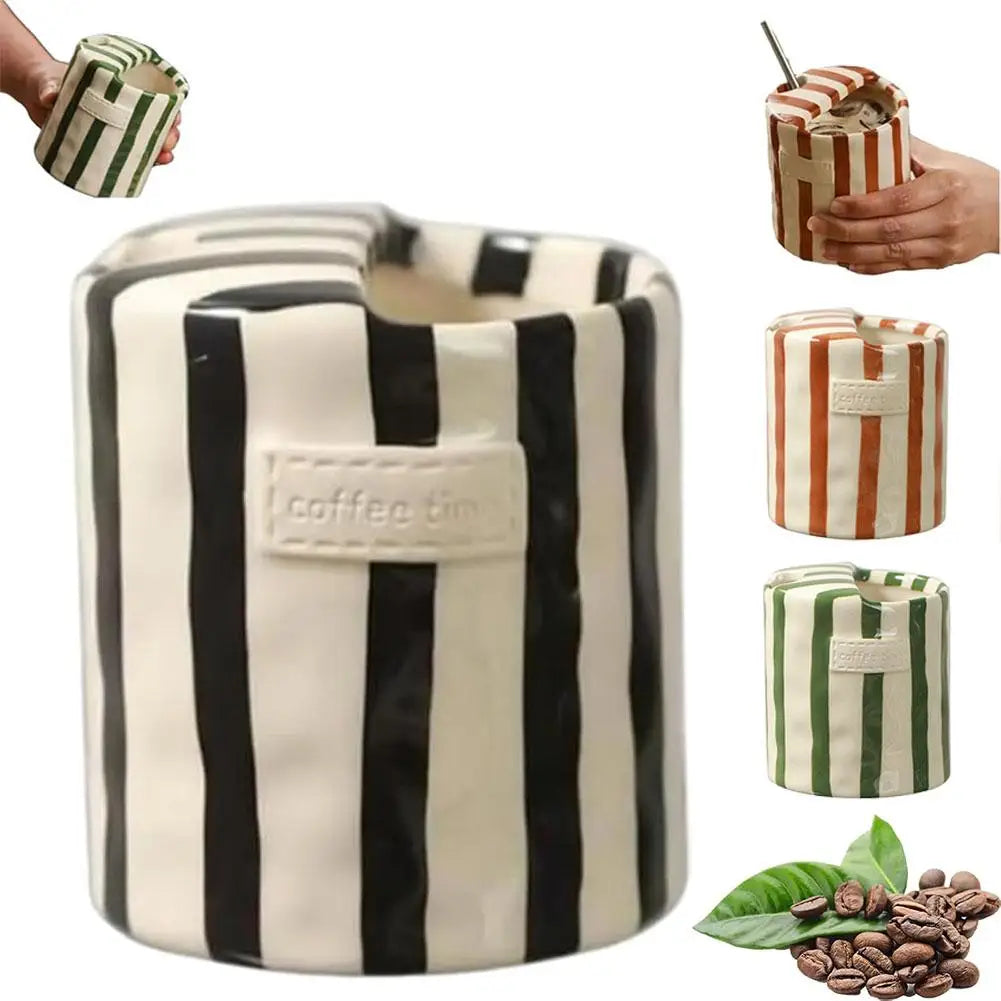 Minimalist Striped Ceramic Coffee Mug & Plate Set 300ml Ceramic Coffee Mug Richie's