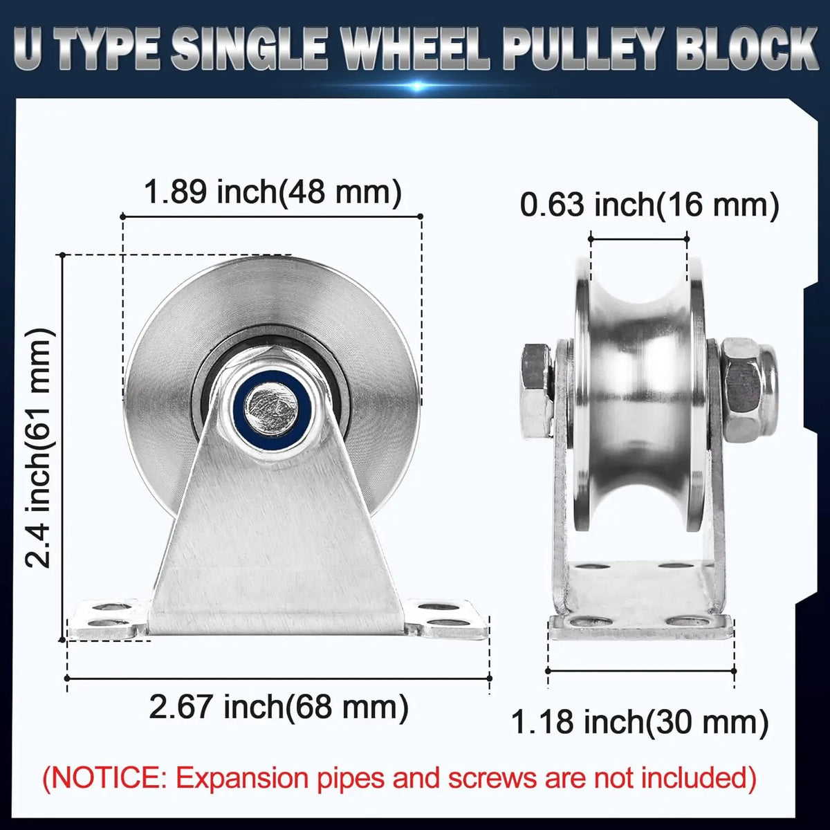 Wall Mounted Stainless Steel U-Type Groove Pulley Wheel – 1 Pack Pulley Block Roller Richie's