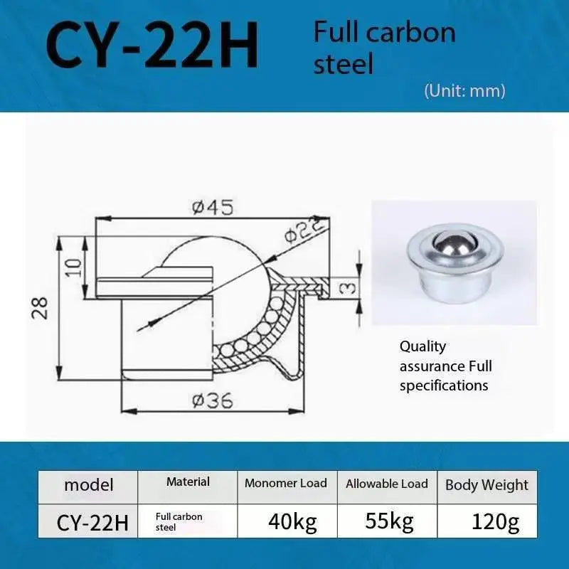 5pcs SUS304 Stainless Steel Ball Roller Universal Caster CY-H Ball Transfer Caster Richie's CY-22H Carbon Steel 5pcs