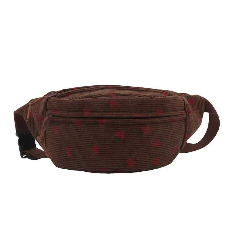 Corduroy Fanny Pack Waist Bag – Unisex Strawberry & Plaid Belt Bag Fanny Pack Richie's Brown