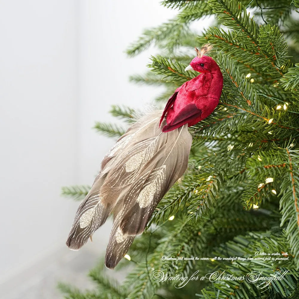 Peacock Clip Christmas Ornament Feather Fabric Hanging Decor Christmas Ornament Richie's