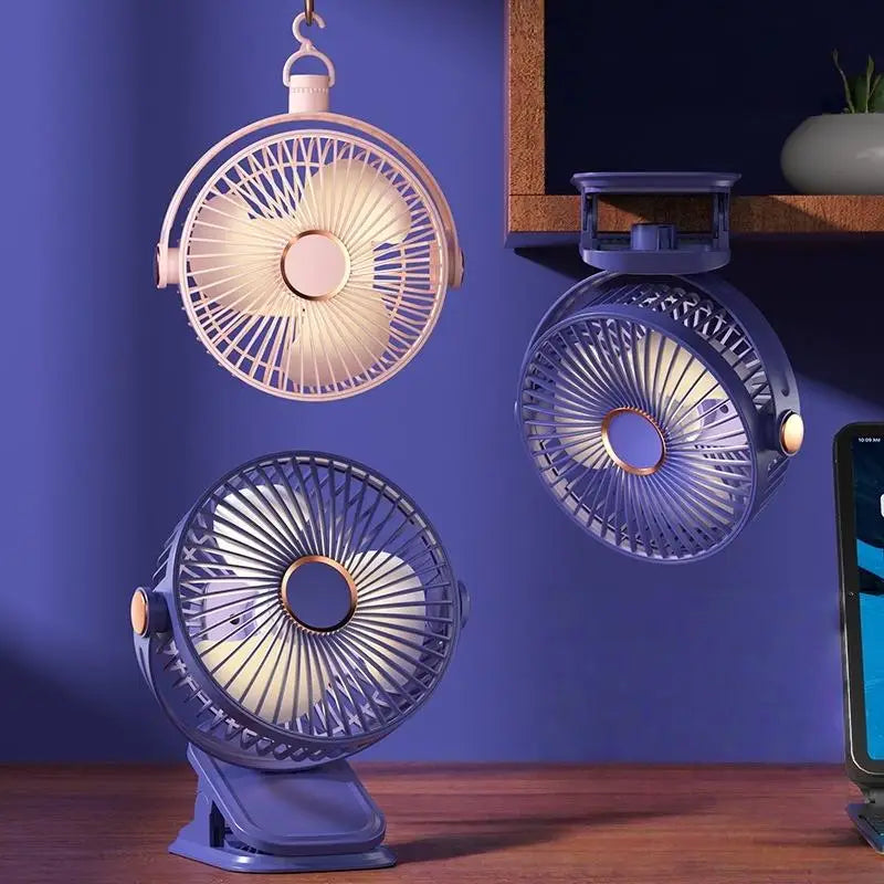 720° Rotatable USB Clip-On Fan with Night Light – 5-Speed Clip-On USB Fan Richie's