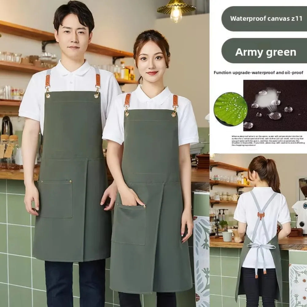 Waterproof Canvas Sleeveless Apron – Kitchen & Cafe Work Canvas Work Apron Richie's Green