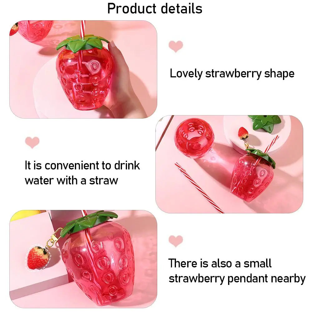 Cartoon Fruit Straw Cup | Strawberry Watermelon Pineapple Bottle Straw Water Bottle Richie's