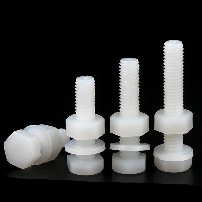 White Nylon Hex Bolt Nut Washer Set M3–M8 Insulated Plastic Nylon Fastener Set Richie's