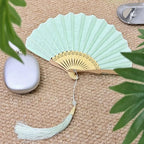 Retro Bamboo Folding Hand Fan – Shell Shape Green, Unisex Folding Hand Fan Richie's