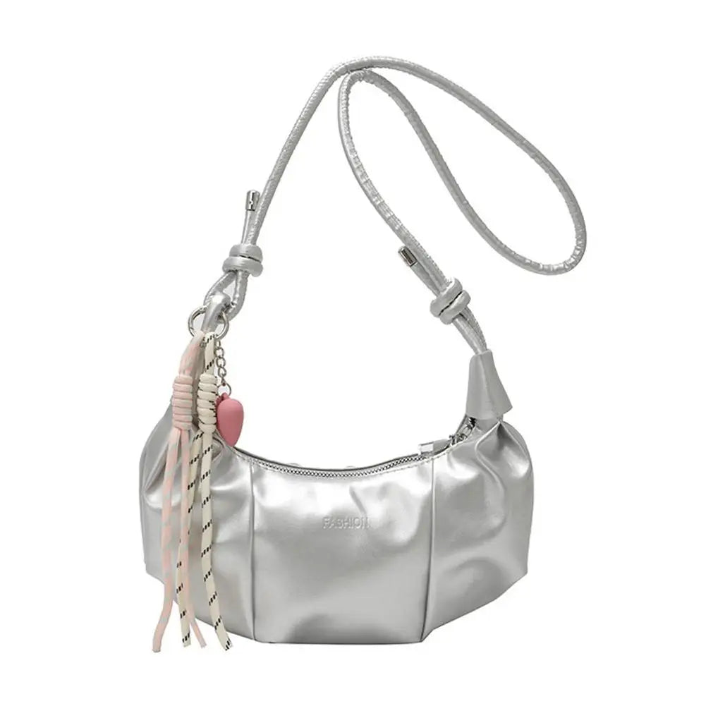 Women's Pleated Crescent Crossbody Bag | Faux Leather Shoulder Purse Crossbody Shoulder Bag Richie's Silvery