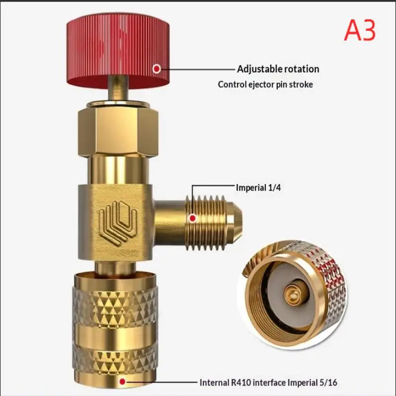 Brass R410a R22 AC Safety Adapter with Safety Valve AC Refrigerant Adapter Richie's A3