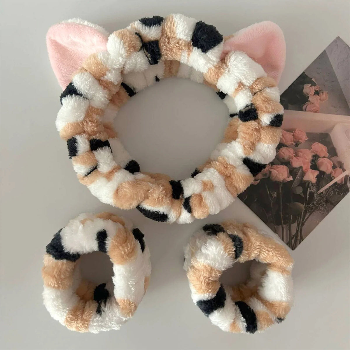 Cute Cat Ear Plush Headband & Wrist Strap Set – Coral Fleece Wash Headband Set Richie's