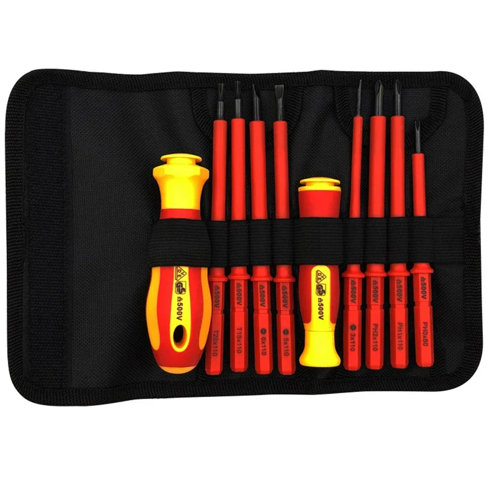 VDE Insulated Screwdriver Set 10Pcs 500V Magnetic Electrician Kit Insulated Screwdriver Set Richie's Red