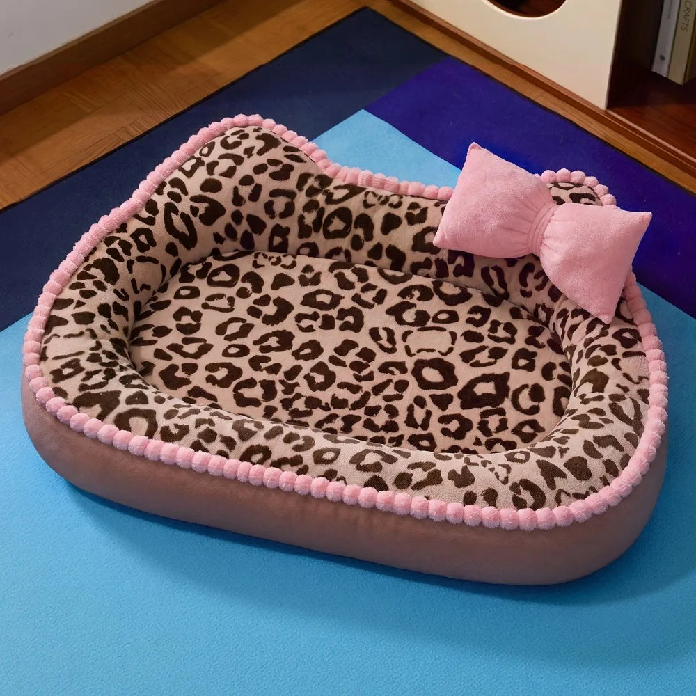Leopard Print Cat Dog Sofa Bed – Soft Washable Pet Cushion Pet Sofa Bed Richie's Brown leopard print S