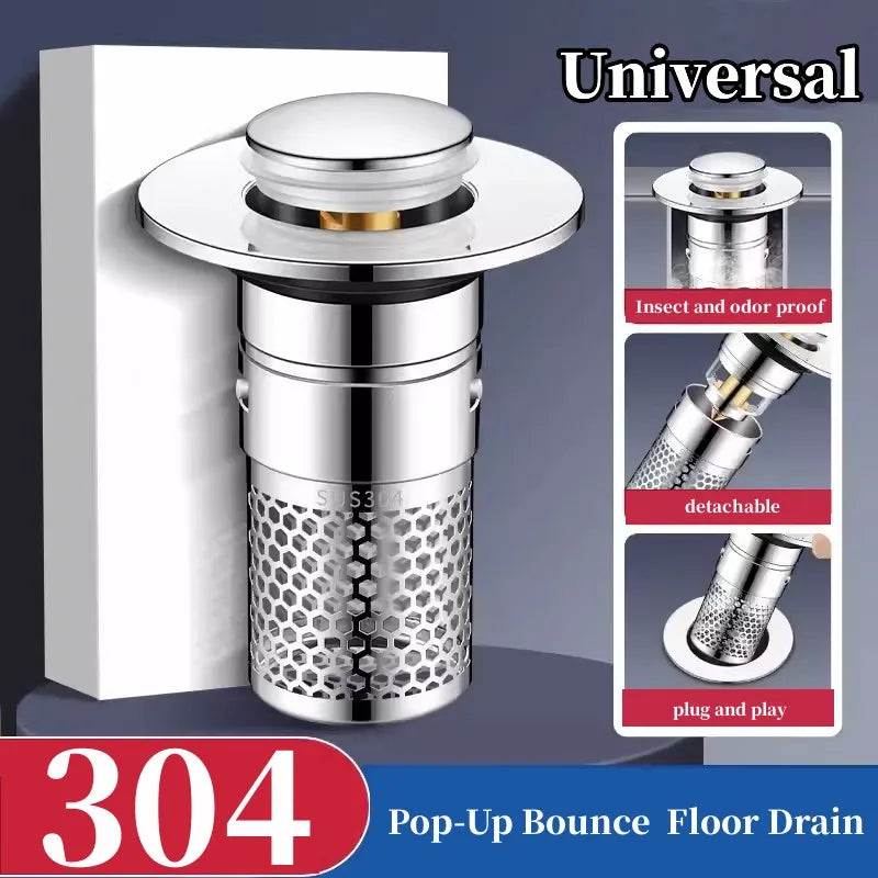 Stainless Steel Pop-Up Floor Drain Filter & Hair Catcher Drain Filter Stopper Richie's