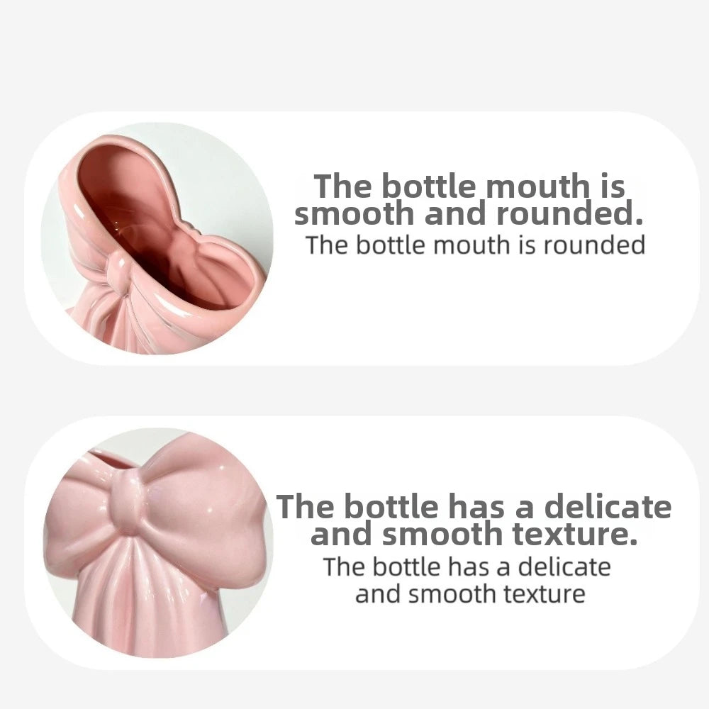 Pink Coquette Ceramic Bow Vase – Handcrafted Desk Decor Decorative Ceramic Vase Richie's