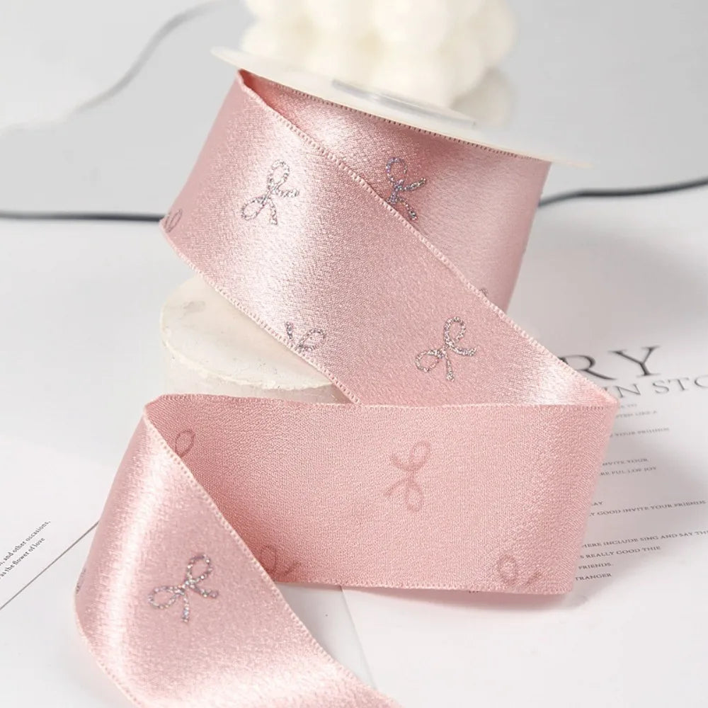 Silver Foil Bow Print Ribbon 40mm 10 Yards – Gift Wrapping Craft Ribbon Richie's Pink 4cm