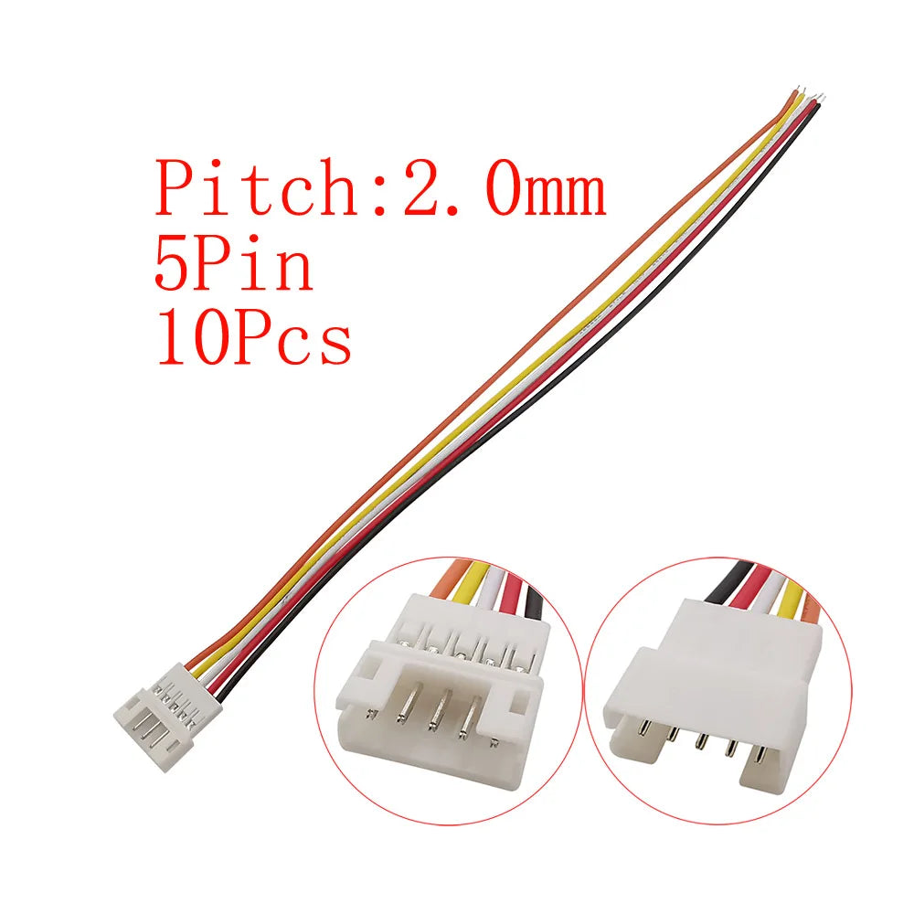 10Pcs JST PH 2.0mm Connector 2–6 Pin Male Female 26AWG Cables Wire Connector Set Richie's 10Pcs 5Pin-K