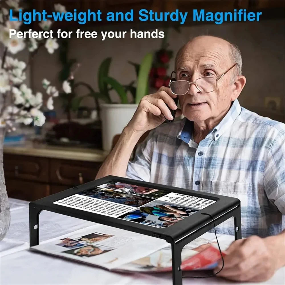 A4 Full-Page 3X Magnifier with LED Lights – Desktop Reading Aid Full-Page Magnifier Richie's