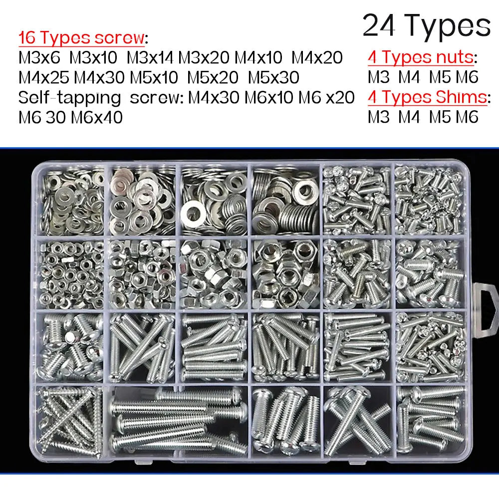 Stainless Steel Screw Nuts Washers Self-Tapping Kit M2–M6 Fastener Kit Richie's 24 types-D-295Pcs