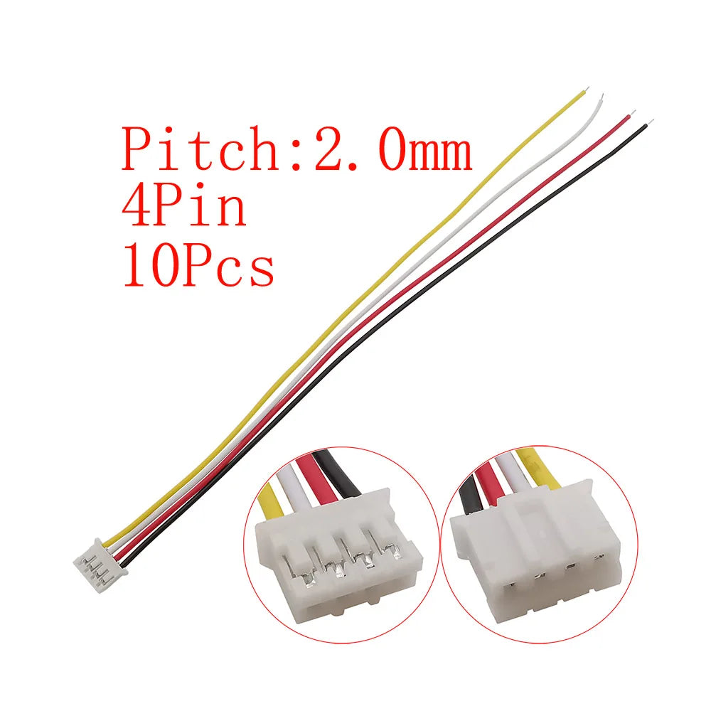 10Pcs JST PH 2.0mm Connector 2–6 Pin Male Female 26AWG Cables Wire Connector Set Richie's 10Pcs 4Pin-J