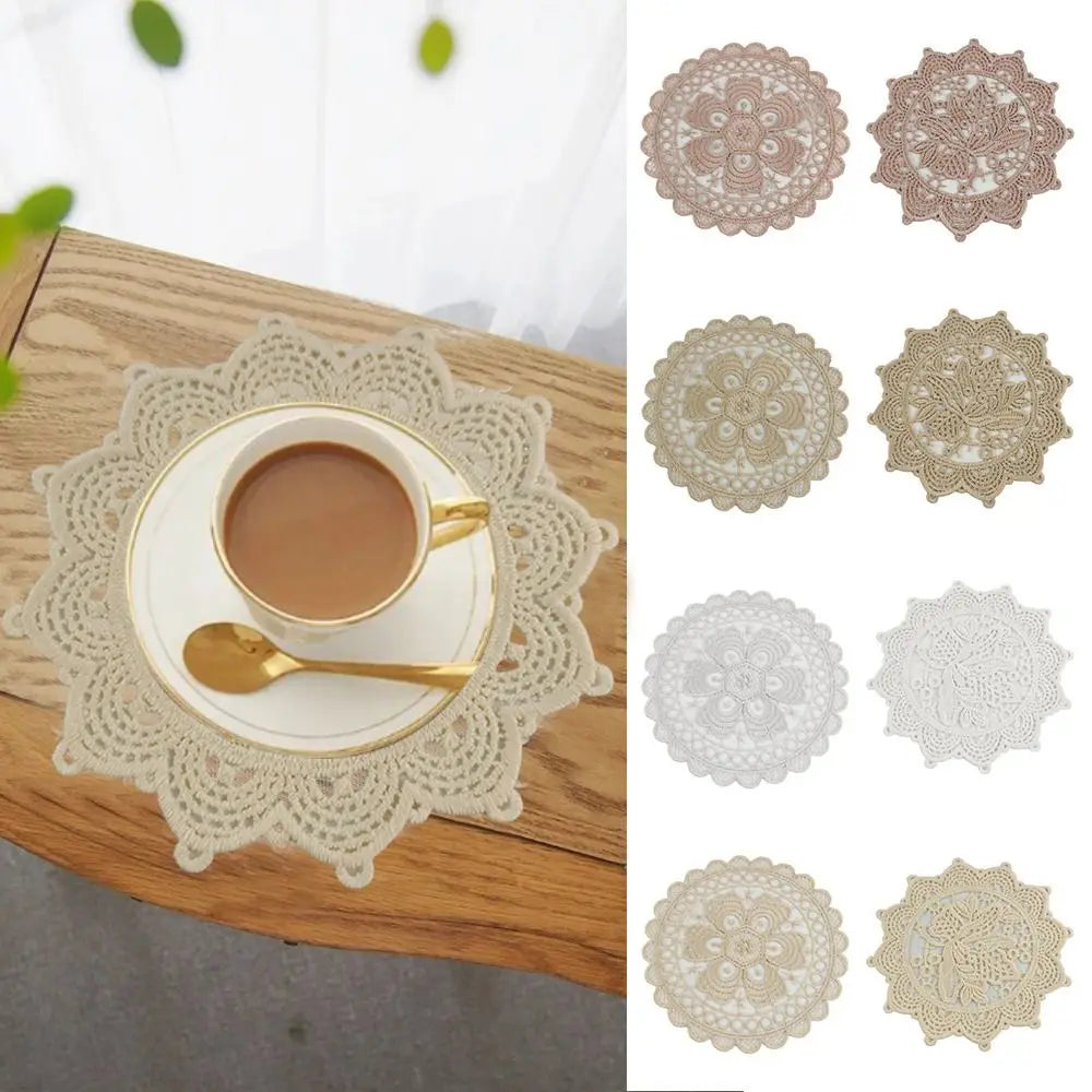 Lace Embroidered Cloth Coaster – Vintage Round Dining Mat Embroidered Coaster Richie's