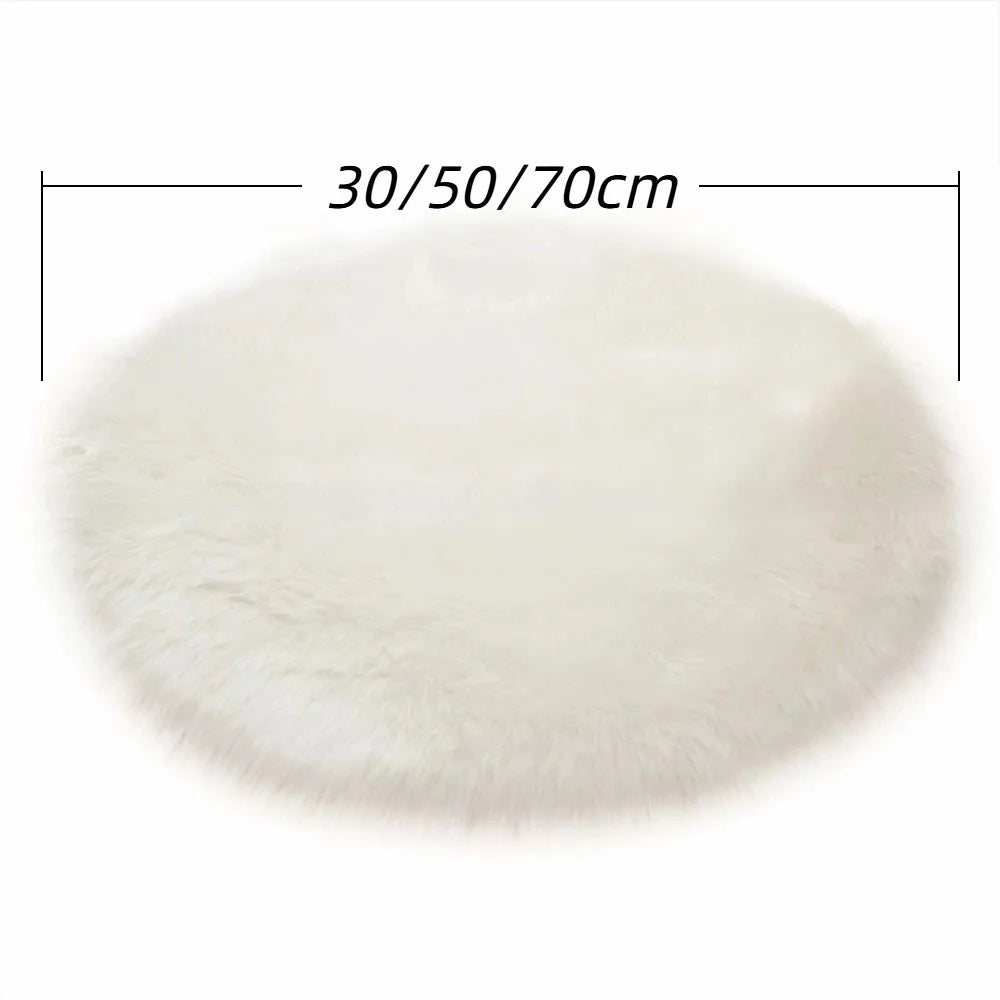 Soft Round Fluffy Rug 30/50/70cm Faux Wool Bedside Chair Mat Round Fluffy Rug Richie's