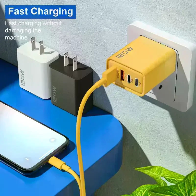 120W 4-Port USB-C Fast Charger Station PD QC3.0 Travel Adapter USB-C Wall Charger Richie's