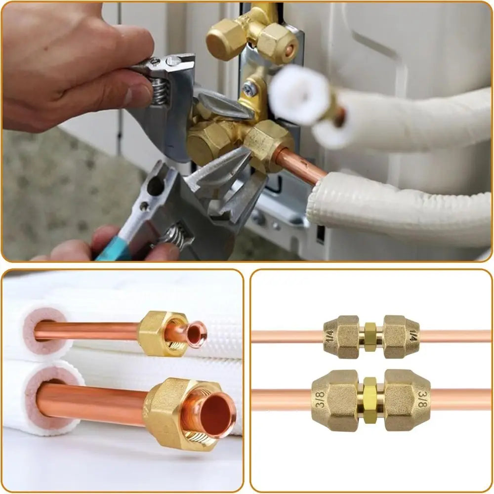 Brass Flare Nut Tube Fittings 1/8"–3/4" Air Conditioning Pipe Brass Flare Fitting Richie's