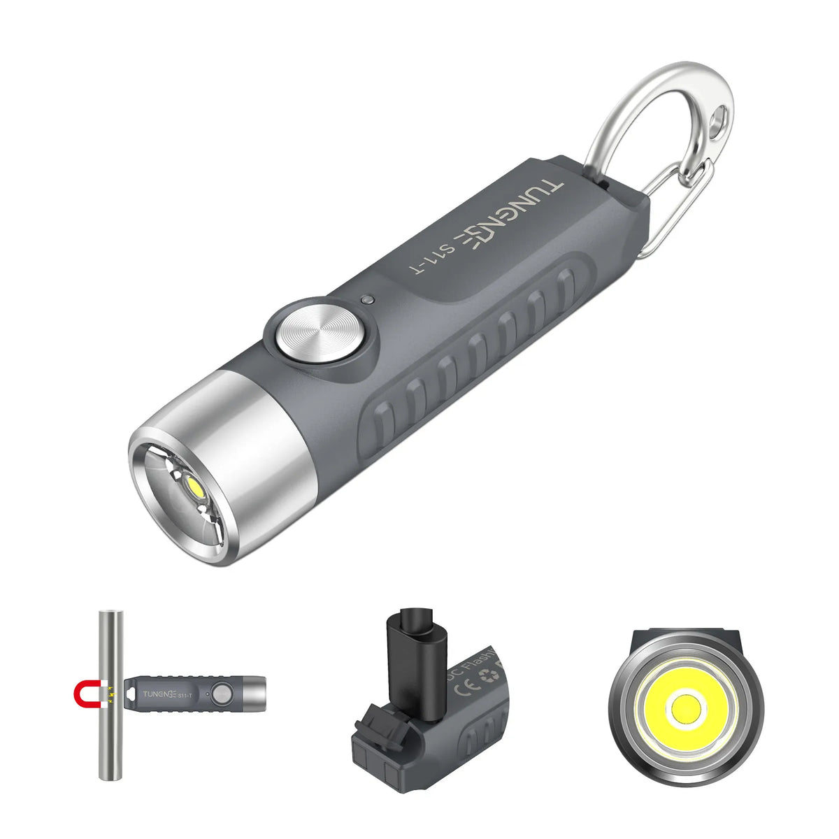 TUNENG S11-T 500LM USB-C Keychain Flashlight – EDC Torch IP66 Keychain Flashlight Richie's Gray