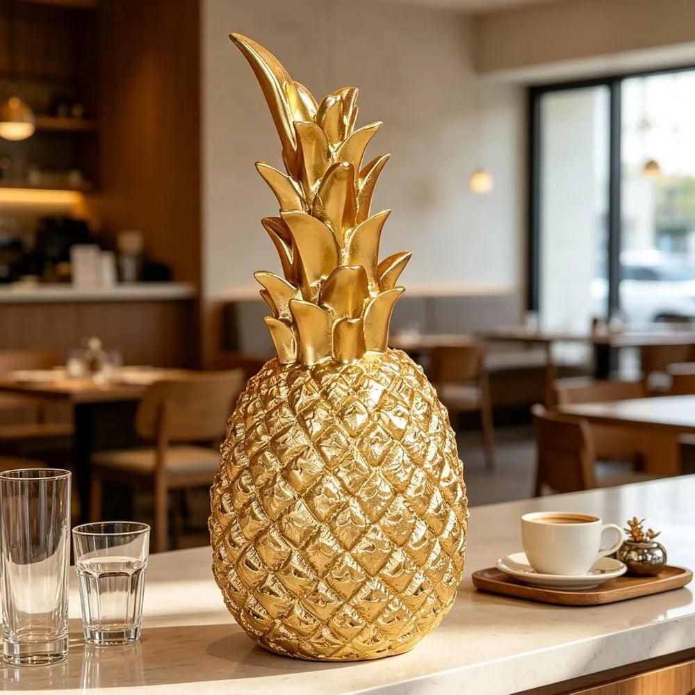 Gold Resin Pineapple Figurine – Large 9" Decorative Sculpture Decorative Figurine Richie's