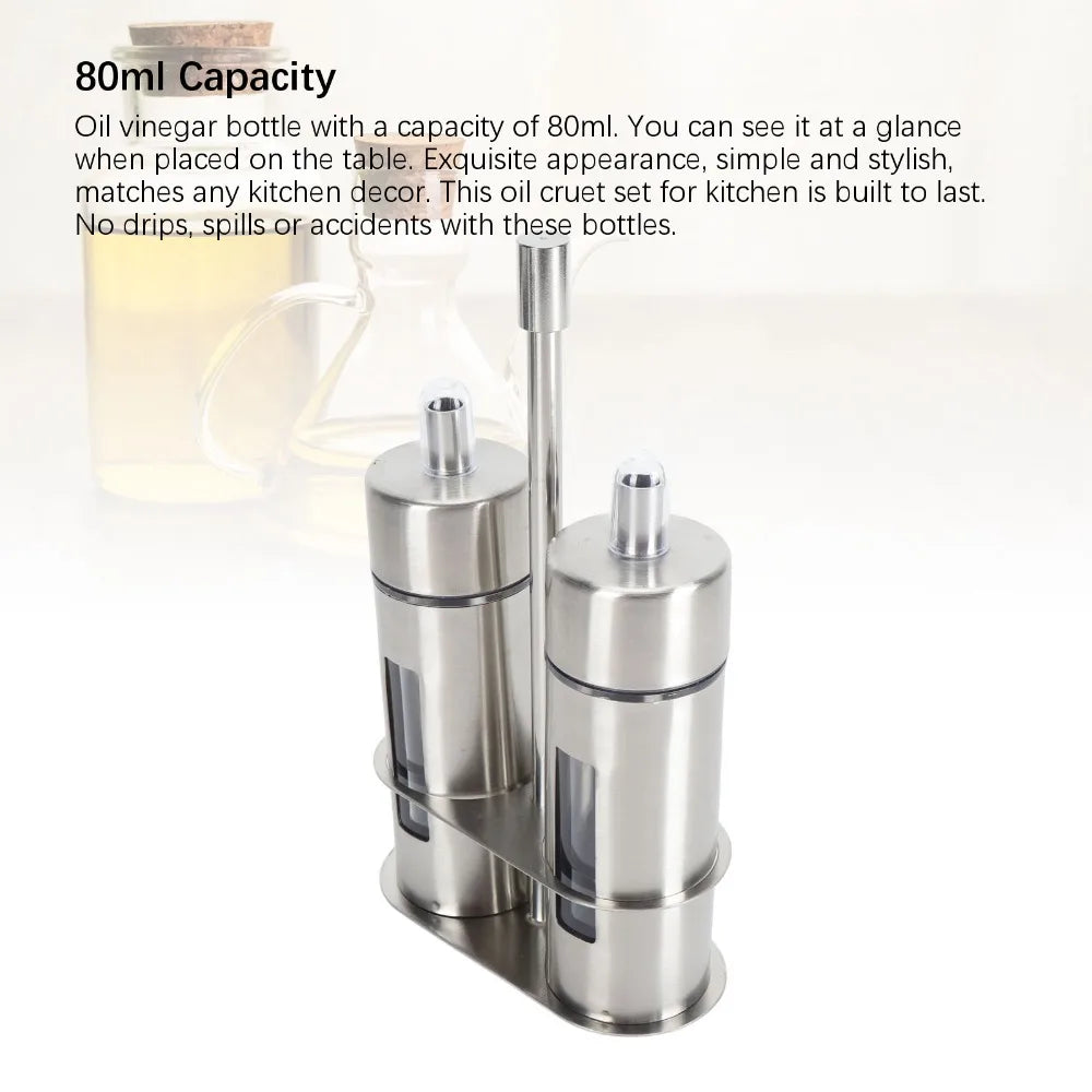 304 Stainless Steel Oil Dispenser Bottle Set with Stand 80ml Oil Vinegar Cruet Set Richie's