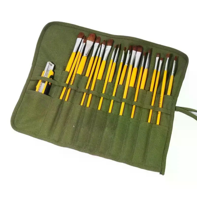 Canvas Roll-Up Brush Bag 22 Slots – Painting & Calligraphy Art Supply Organizer Richie's