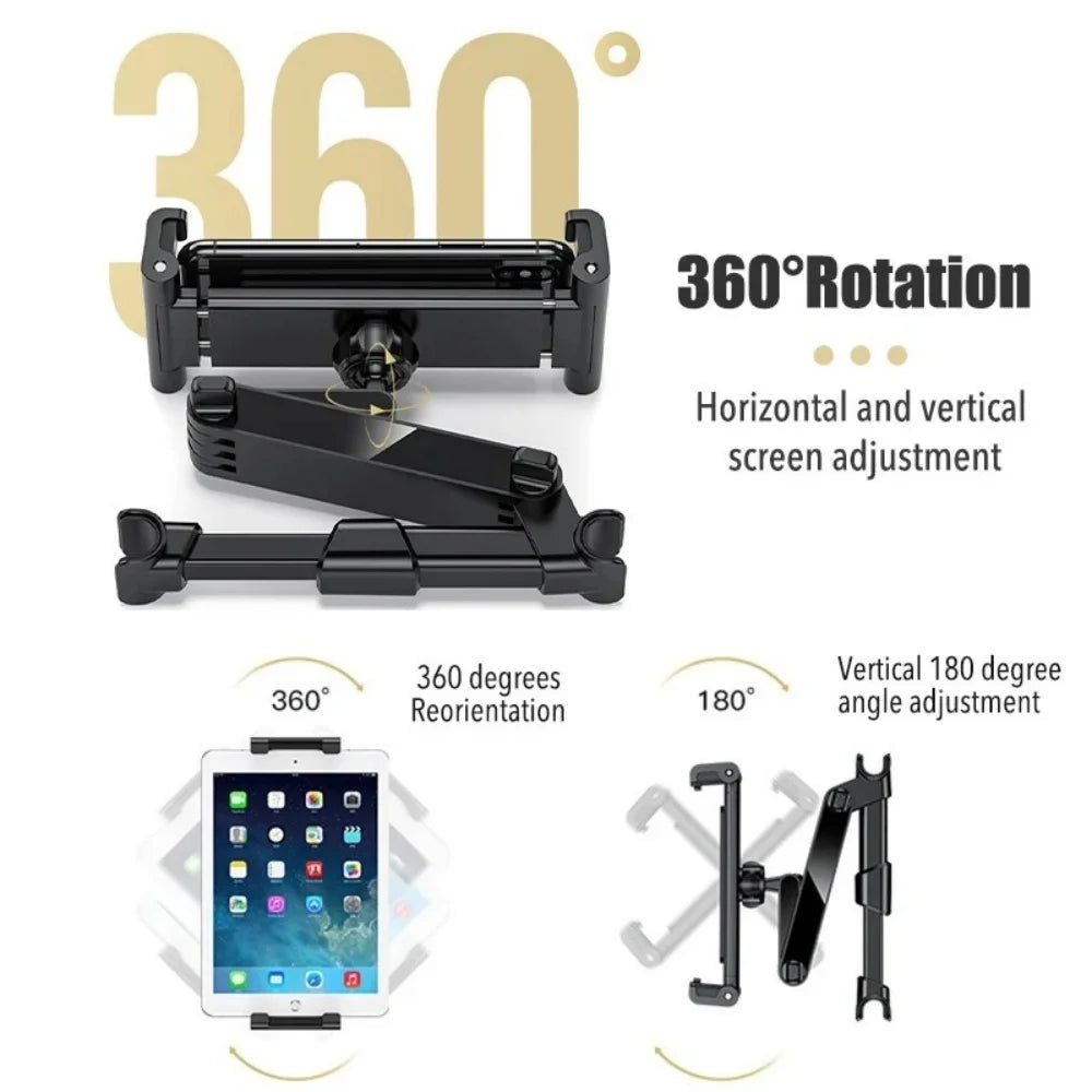 Car Headrest Tablet & Phone Holder – 360° Rotating Telescopic Car Headrest Mount Richie's