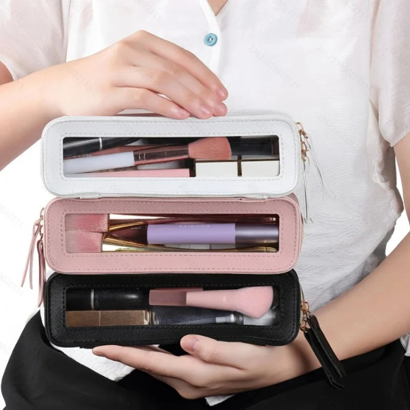 PU Leather Transparent Makeup Brush Bag | Cosmetic Storage Cosmetic Brush Bag Richie's