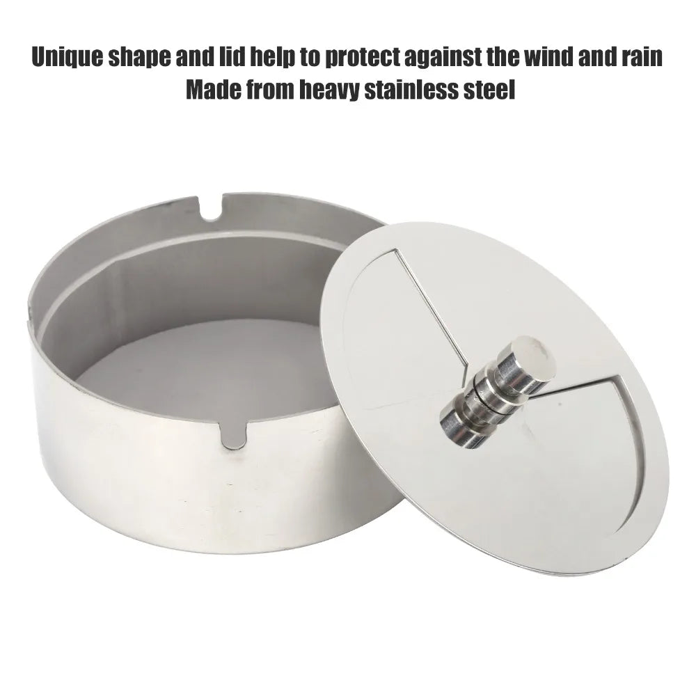2-Pack Stainless Steel Windproof Ashtray with Lid & Cover Tabletop Ashtray Set Richie's