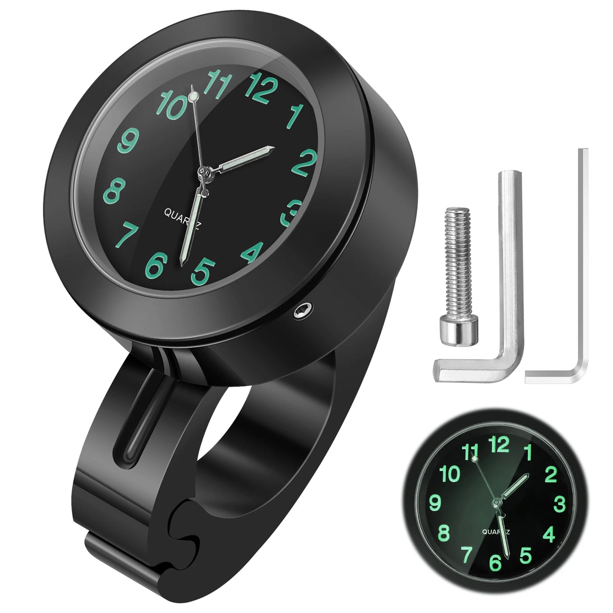 Motorcycle Handlebar Clock Waterproof Aluminum Luminous Dial Motorcycle Handlebar Clock Richie's Black
