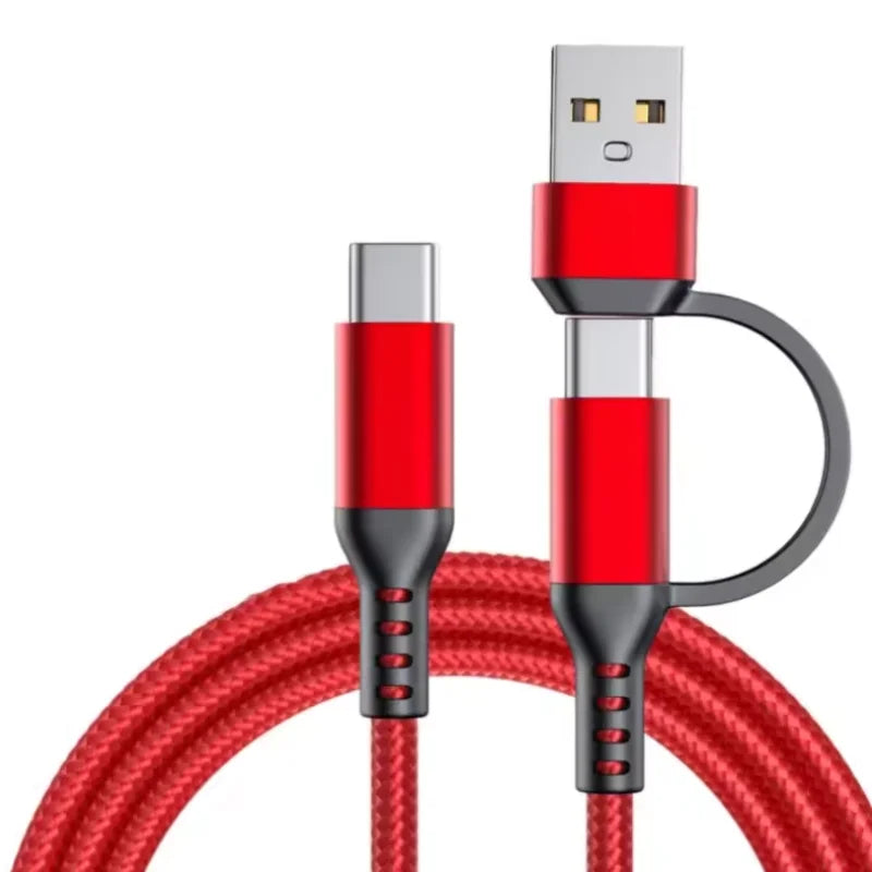 2M 2-in-1 USB-A & USB-C Braided Fast Charge Cable | 4 Colors USB Charging Cable Richie's Red 2m