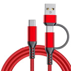 2M 2-in-1 USB-A & USB-C Braided Fast Charge Cable | 4 Colors USB Charging Cable Richie's Red 2m