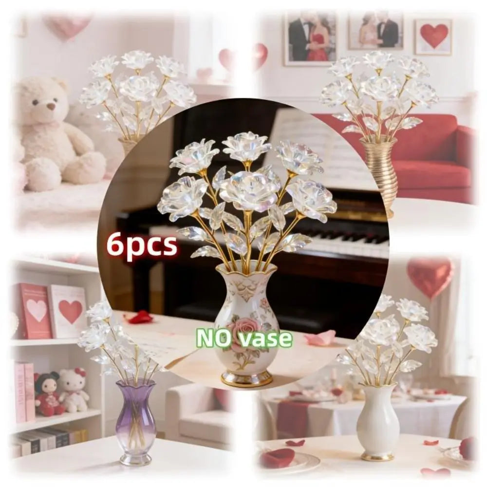 6 Pcs Gold Leaf Eternal Artificial Crystal Roses – Bouquet Gift Artificial Flowers Richie's