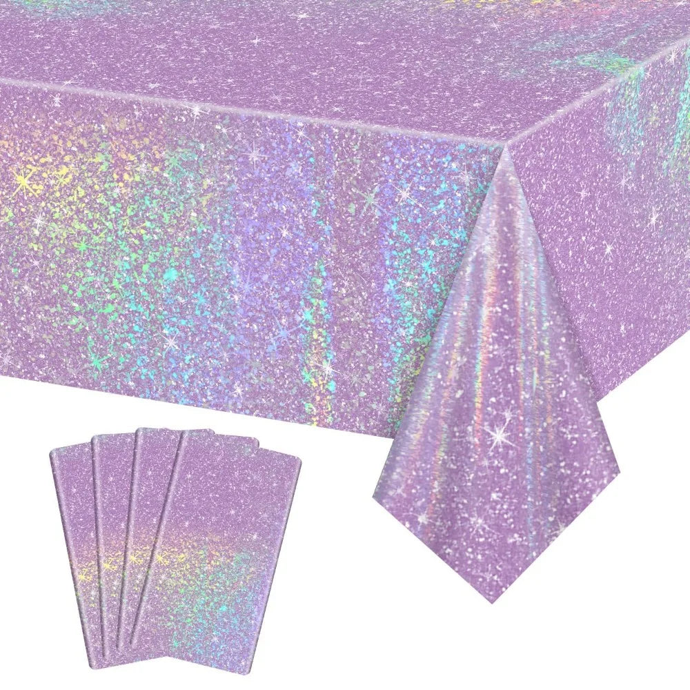 Laser Foil Disposable Party Tablecloth – Shiny Table Cover Disposable Tablecloth Richie's Purple-1pc