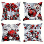 4 Pcs Christmas Pillow Covers Zippered Festive Polyester Set Decorative Pillow Covers Richie's