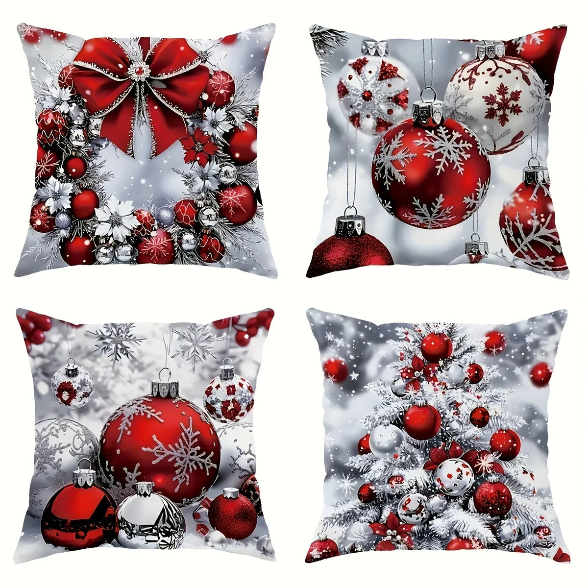 4 Pcs Christmas Pillow Covers Zippered Festive Polyester Set Decorative Pillow Covers Richie's