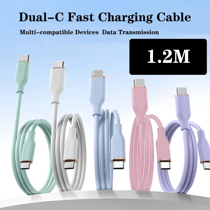 1.2M Silicone USB-C to USB-C Fast Charging Cable Macaron Colors USB-C Charging Cable Richie's