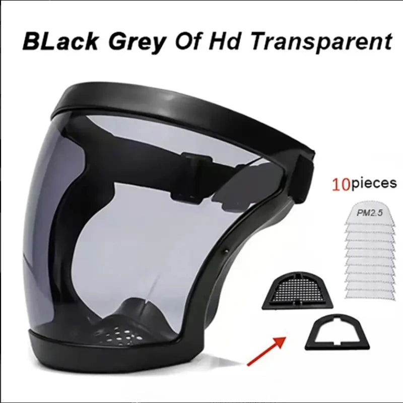 Transparent Full Face Shield with 10 Filters | Cycling Mask Cycling Face Shield Richie's Grey with 10 Filter