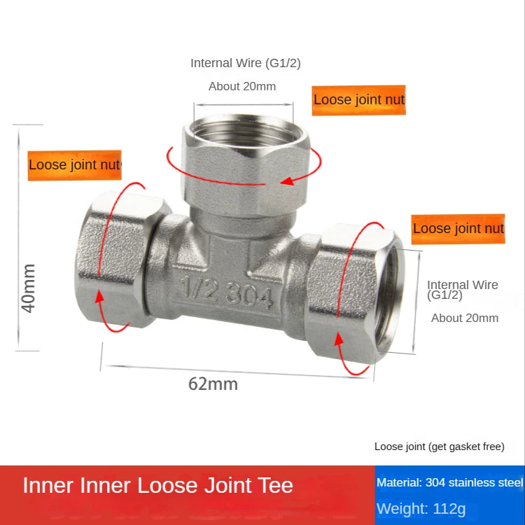 304 Stainless Steel Tee Swivel Pipe Fitting & Water Splitter 1/2" Pipe Tee Fitting Richie's 6