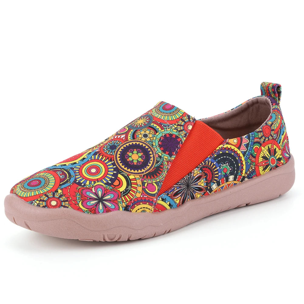 Women's Canvas Slip-On Loafers – Ethnic Anti-Slip Flat Shoes Canvas Slip-On Loafers Richie's round flower 42