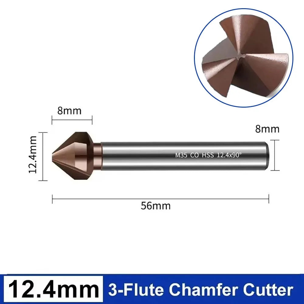M35 Cobalt Countersink Drill Bit 3 Flutes 90° 6.3–40mm HSS Countersink Drill Bit Richie's 12.4mm