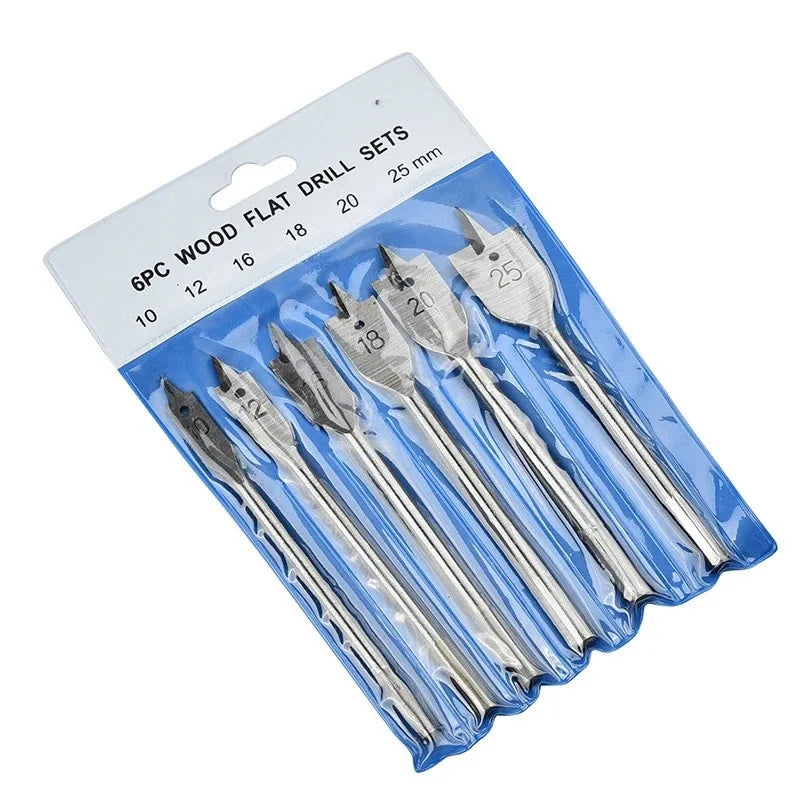 6-Piece Titanium Spade Drill Bit Set 10–25mm Woodworking Spade Drill Bit Set Richie's Silver