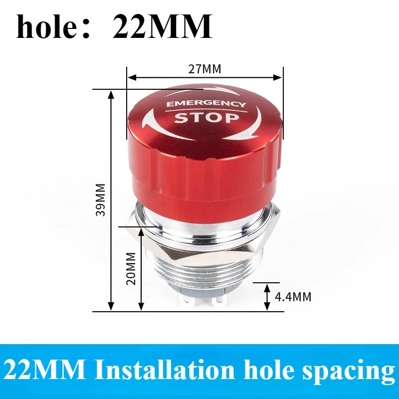 Metal Emergency Stop Button Switch Latching Knob 16/19/22mm Emergency Stop Switch Richie's 22mm 1NO 1NC With plug-in cable
