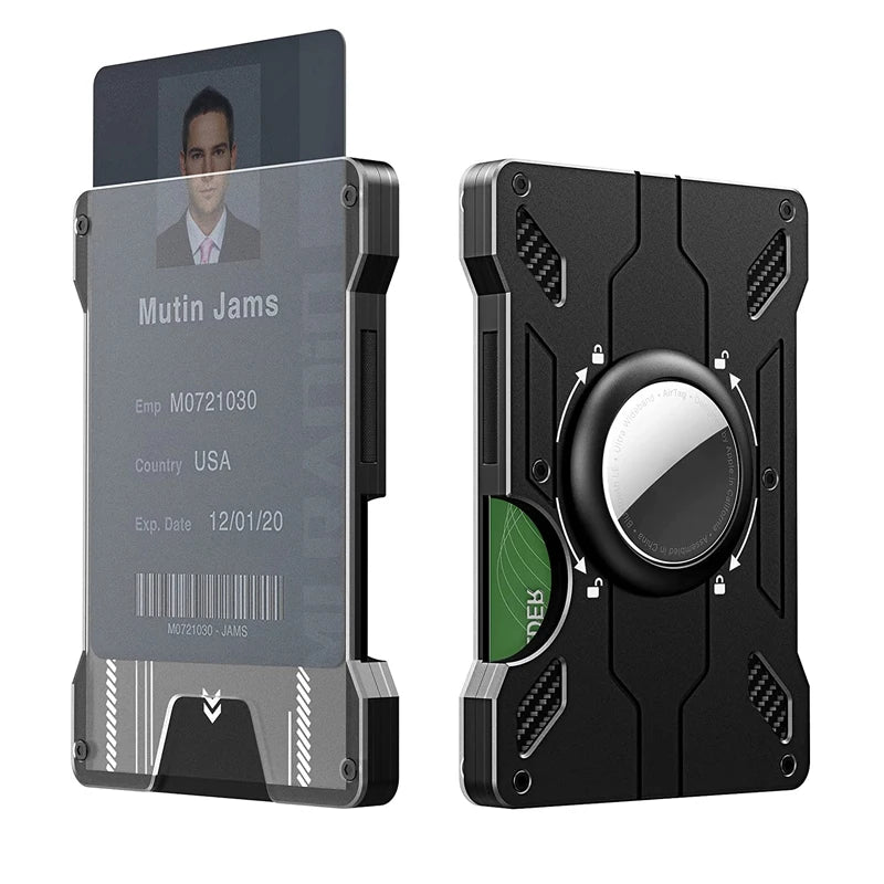 Zeeker Men's Metal Wallet | AirTag Bracket & RFID Blocking Metal Card Wallet Richie's black Air tag 6