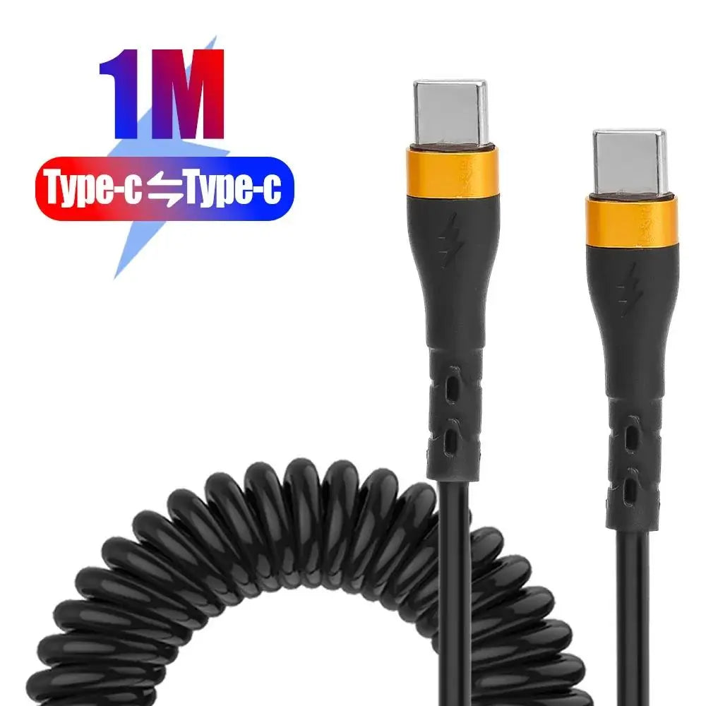 USB-C Spring Car Cable 120W PD Fast Charging – 1M/1.8M USB-C Charging Cable Richie's Gold-1m